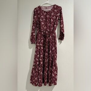 Old Navy Burgundy Front Button Floral Long Sleeve Maxi Dress
